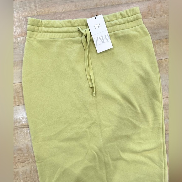 Zara lime green drawstring fleece sweater midi tie front pencil skirt nwt - Picture 4 of 14